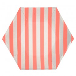 Piatti di carta esagonali a strisce rosa corallo