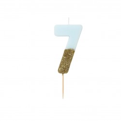 Candelina di compleanno glitterata oro/azzurra a forma di 7 2