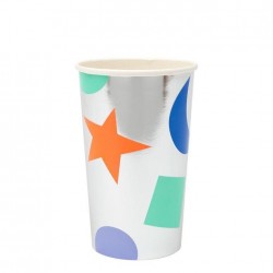Bicchieroni di carta argento con forme colorate