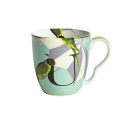 Tazza mug in porcellana con pappagallo e lettera U | Yvonne