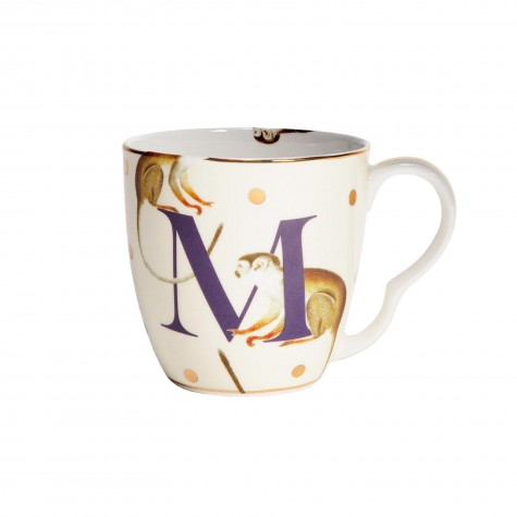 Tazza mug in porcellana con scimmie e lettera M | Yvonne Ellen