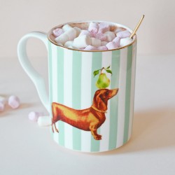 Tazza mug in porcellana a righe con bassotto | Yvonne Ellen 2