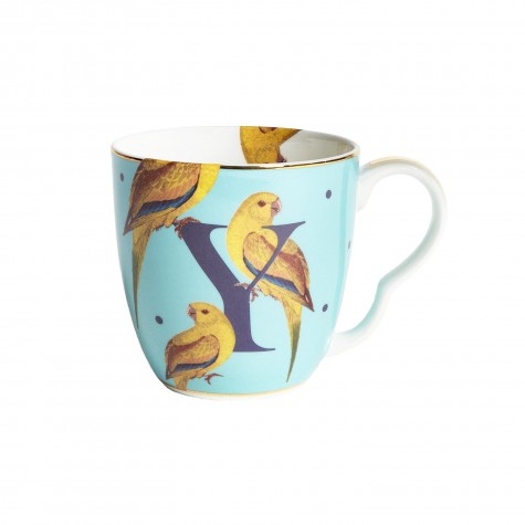 Tazza mug in porcellana con fantasia pappagalli