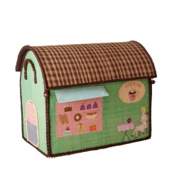 Cesta portagiochi in rafia con ricami - caffetteria