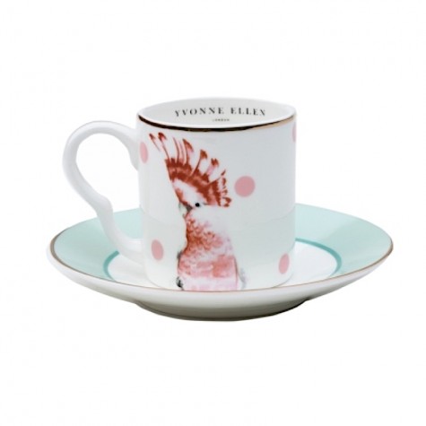 Servizio da caffè in porcellana a pois con pappagallo | Yvonne