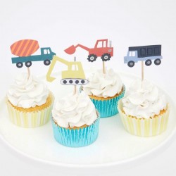Pirottini e toppers per cupcakes fantasia veicoli da costruzione 2