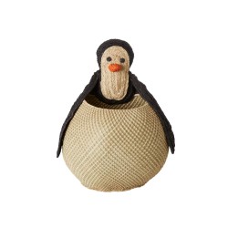 Contenitore porta oggetti in rafia con pinguino