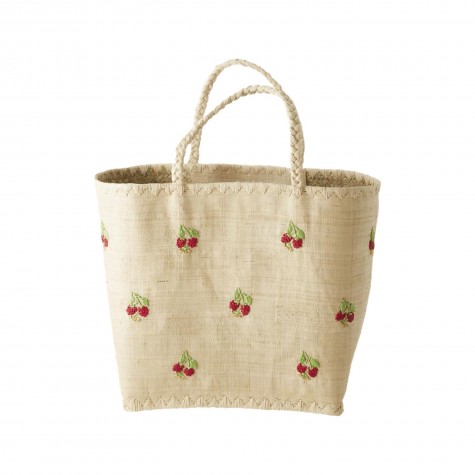 Borsa mare in rafia con fiorellini ricamati