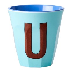 Bicchiere in melamina azzurra con lettera U