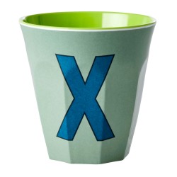 Bicchiere in melamina verde acqua con lettera X