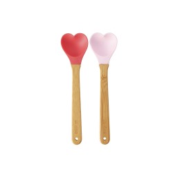 Set 2 cucchiai da cucina in silicone a forma di cuore