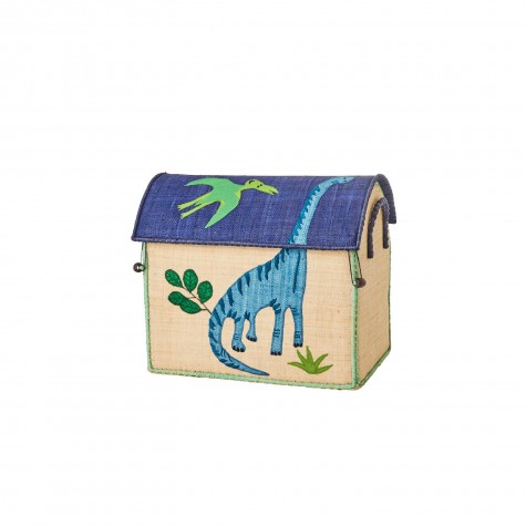 Cesta porta giochi in rafia beige fantasia dinosauri