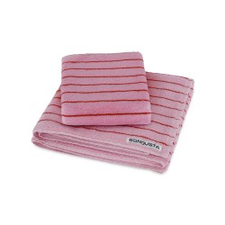 Asciugamano in cotone rosa con righe rosse