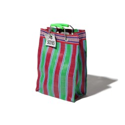 Borsa alta in plastica riciclata a righe verdi e rosse