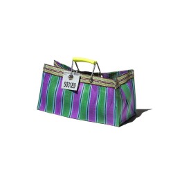 Borsa larga in plastica riciclata a righe viola e verdi