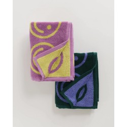 Set 2 asciugamani da bagno rosa/verde fantasia emoji