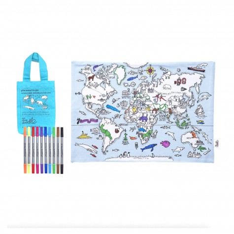 Tovaglietta bimbo da colorare fantasia mappamondo e animali