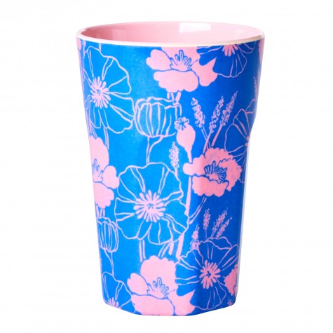 Bicchiere grande in melamina fantasia fiori rosa