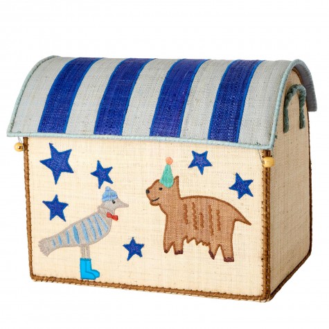 Cesta porta giochi in rafia beige fantasia animali