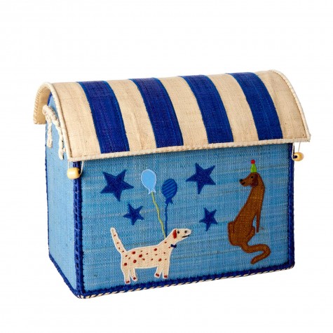 Cesta porta giochi in rafia azzurra fantasia animali