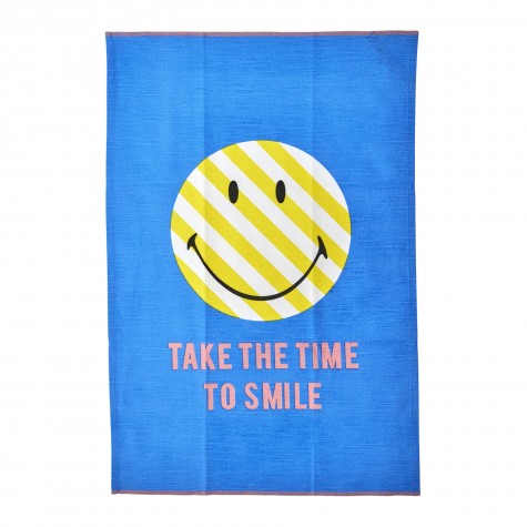 Strofinaccio in cotone azzurro con scritta e Smile