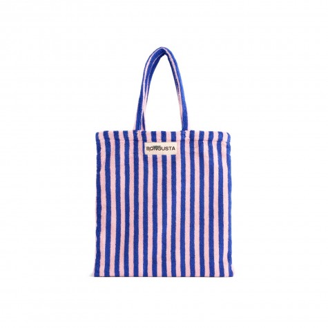 Borsa da spiaggia in cotone a righe rosa e blu