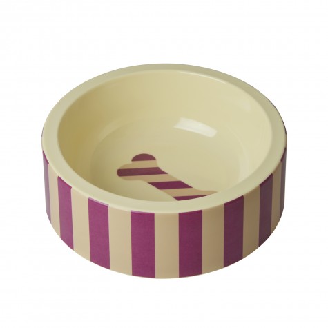 Ciotola per cani in melamina fantasia a righe con osso