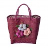 Borsa grande in rafia bordeaux con ricamo floreale 3D