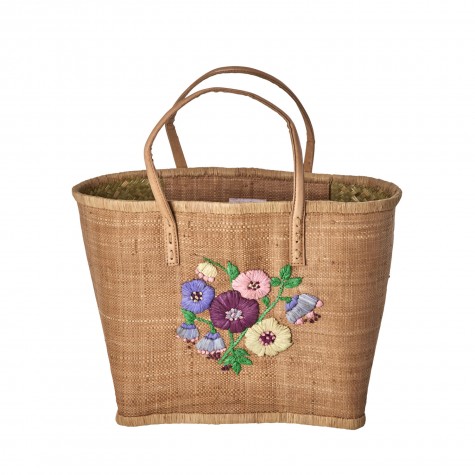 Borsa in rafia con manici e ricamo floreale | Gallinasmilza
