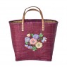 Borsa grande in rafia bordeaux con ricamo floreale