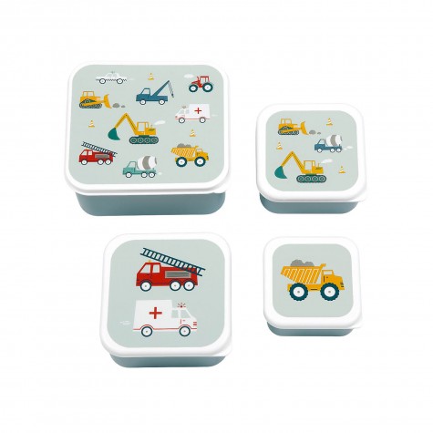 Set di 4 contenitori porta pranzo fantasia veicoli