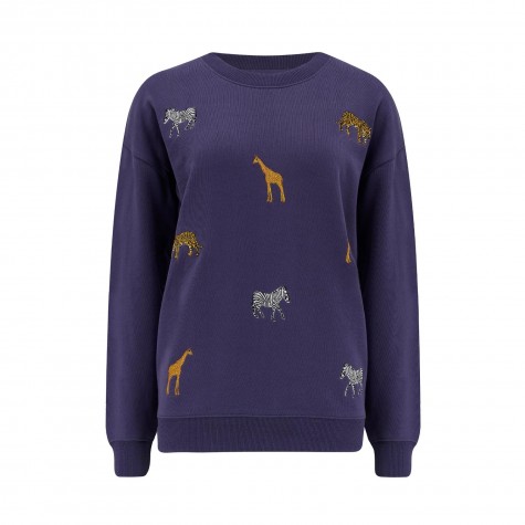 Felpa donna blu navy fantasia safari