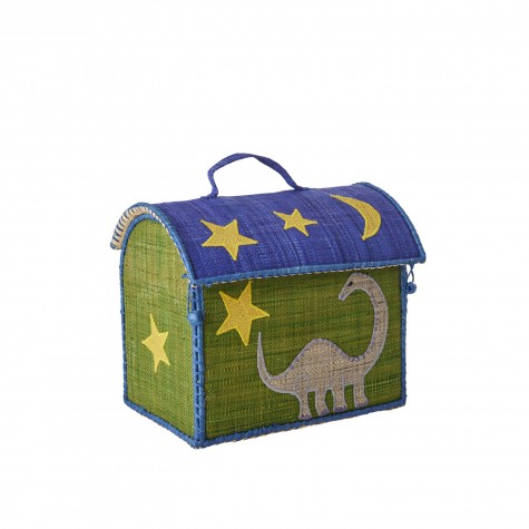 Cesta portagiochi in rafia con dinosauri