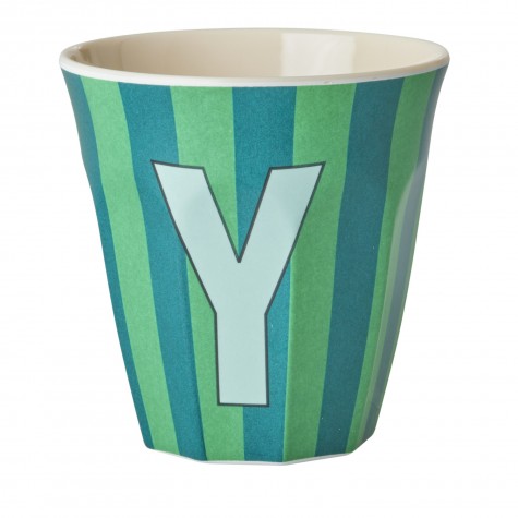 Bicchiere medio in melamina a righe con lettera Y