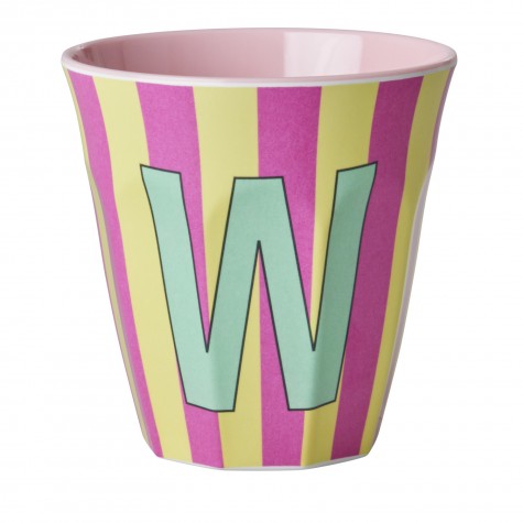 Bicchiere medio in melamina a righe con lettera W