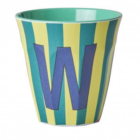 Bicchiere medio in melamina a righe con lettera W