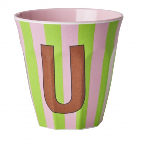 Bicchiere medio in melamina a righe con lettera U