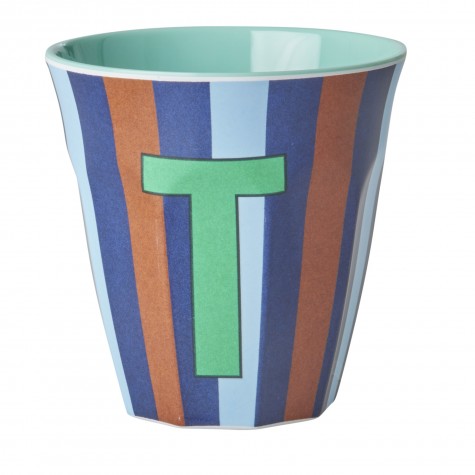 Bicchiere medio in melamina a righe con lettera T