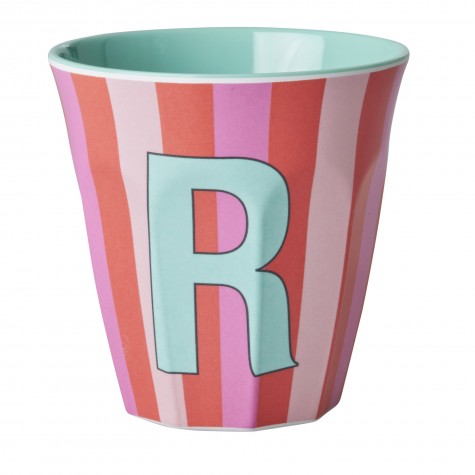 Bicchiere medio in melamina a righe con lettera R