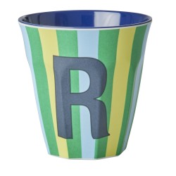 Bicchiere medio in melamina a righe con lettera R
