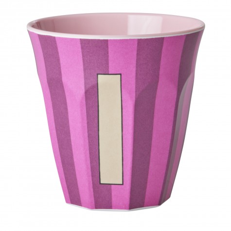 Bicchiere medio in melamina a righe con lettera I