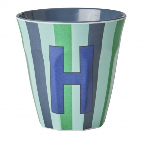 Bicchiere medio in melamina a righe con lettera H