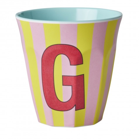 Bicchiere medio in melamina a righe con lettera G