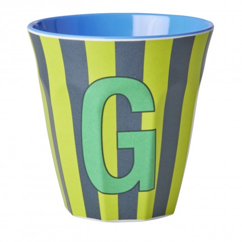 Bicchiere medio in melamina a righe con lettera G