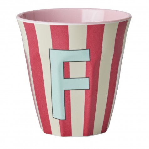 Bicchiere medio in melamina a righe con lettera F