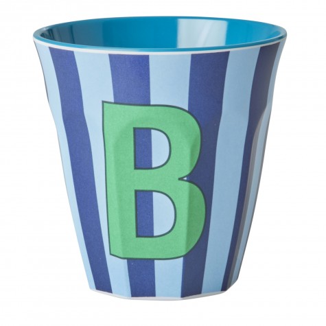 Bicchiere medio in melamina a righe con lettera B