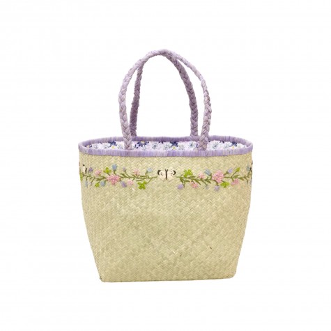 Borsa in rafia con ricami floreali