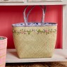 Borsa in rafia natural con ricami floreali
