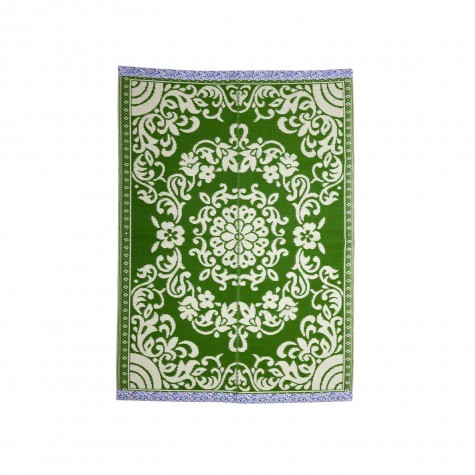 Tappeto rettangolare verde con motivo geometrico-floreale