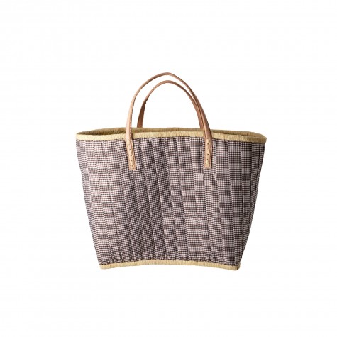 Borsa da mare grande a quadretti marroni